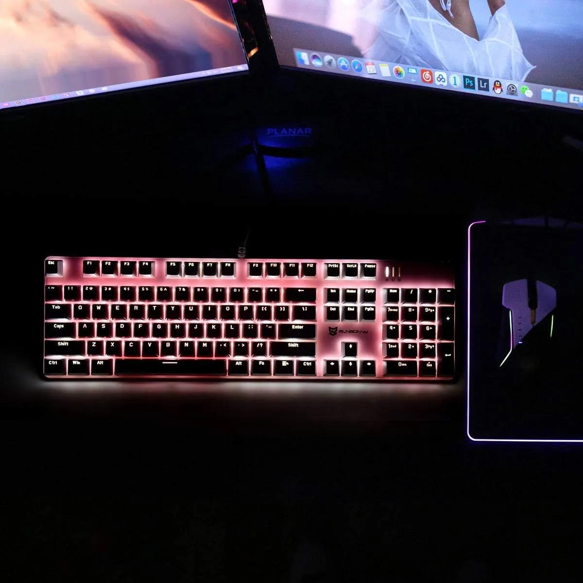 Mechanical Keyboard Gaming Keyboard | Blue Switch, Pink & White Color, White Backlit Keyboard | 104 Keys US Layout | Wired Gaming Keyboard | Hot Swappable Mechanical Keyboard | PC Keyboard