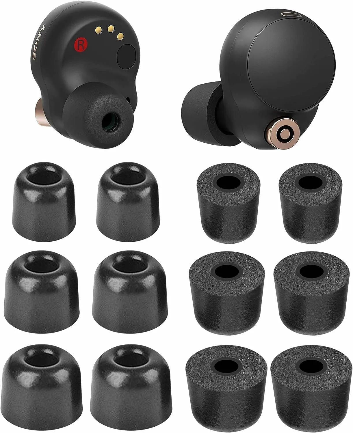 Memory Foam Ear Tip Compatible with Sony WF-1000xm5 1000xm4 WF-C700n Replacement Ear Tips, Perfect Noise Cancellation, Fit in Case, Foam Tips 6 Pairs, Black, Medium Size (515BM)