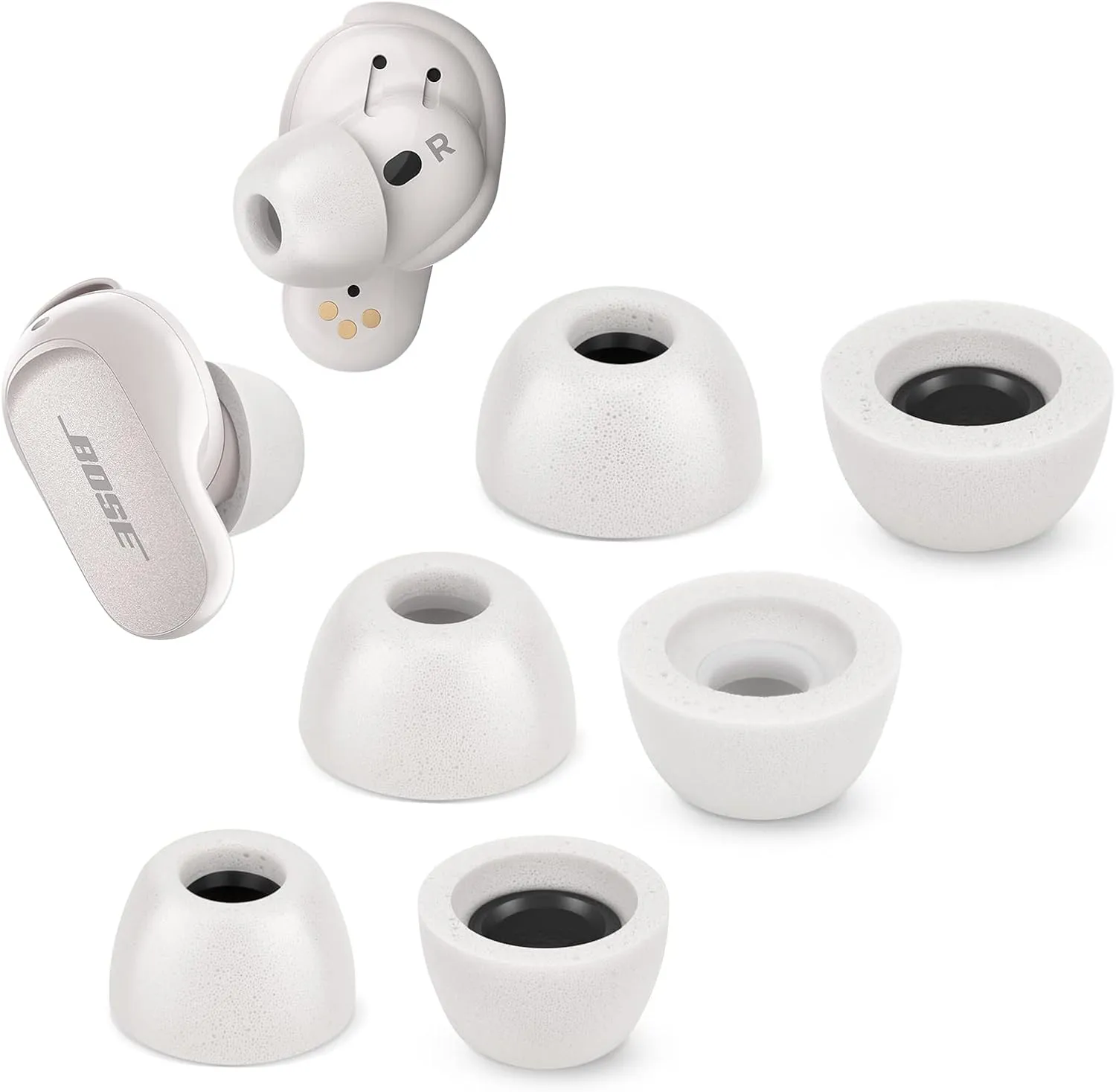 Memory Foam Tips for Bose QuietComfort Earbuds II, No Silicone Eartips Pain, Anti-Slip Replacement Ear Tips, Fit in The Charging Case, Reducing Noise Tips, 3 Pairs (Mixed Sizes S/M/L, Gray)