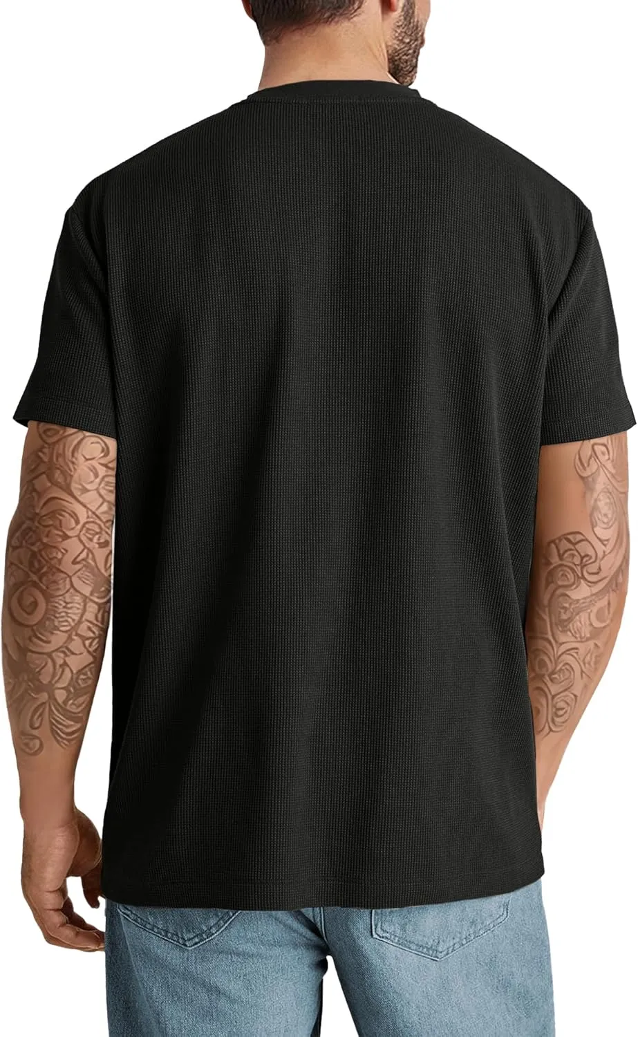 Men's T-Shirt Casual Knit Short Sleeve Shape-Resistant Crewneck Waffle Textured Solid Color Cotton Knitted Tees
