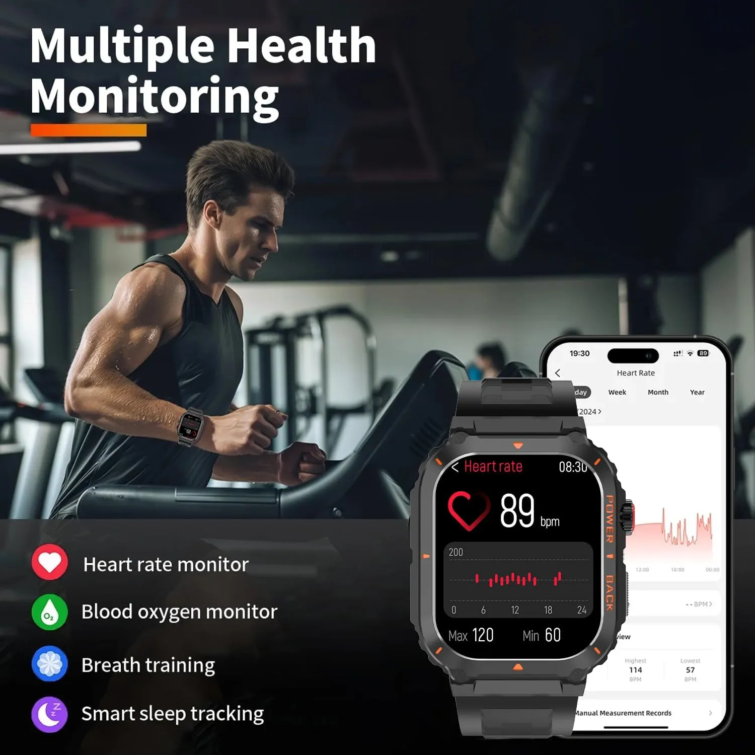 Military GPS Smart Watch for Men Pressure/Altitude/Compass,Fitness Smart Watch for Android Phones and iPhone,Outdoor Waterproof Fitness Tracker with Blood Oxygen/Heart Rate/Sleep/100  Sport Modes