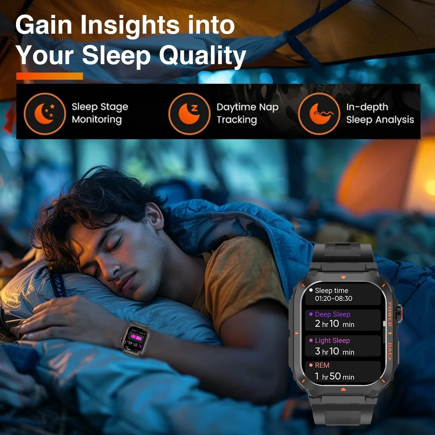 Military GPS Smart Watch for Men Pressure/Altitude/Compass,Fitness Smart Watch for Android Phones and iPhone,Outdoor Waterproof Fitness Tracker with Blood Oxygen/Heart Rate/Sleep/100  Sport Modes