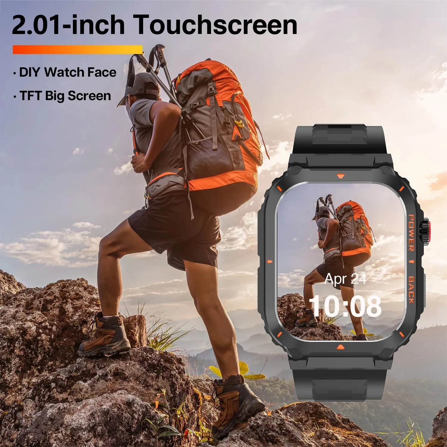 Military GPS Smart Watch for Men Pressure/Altitude/Compass,Fitness Smart Watch for Android Phones and iPhone,Outdoor Waterproof Fitness Tracker with Blood Oxygen/Heart Rate/Sleep/100  Sport Modes