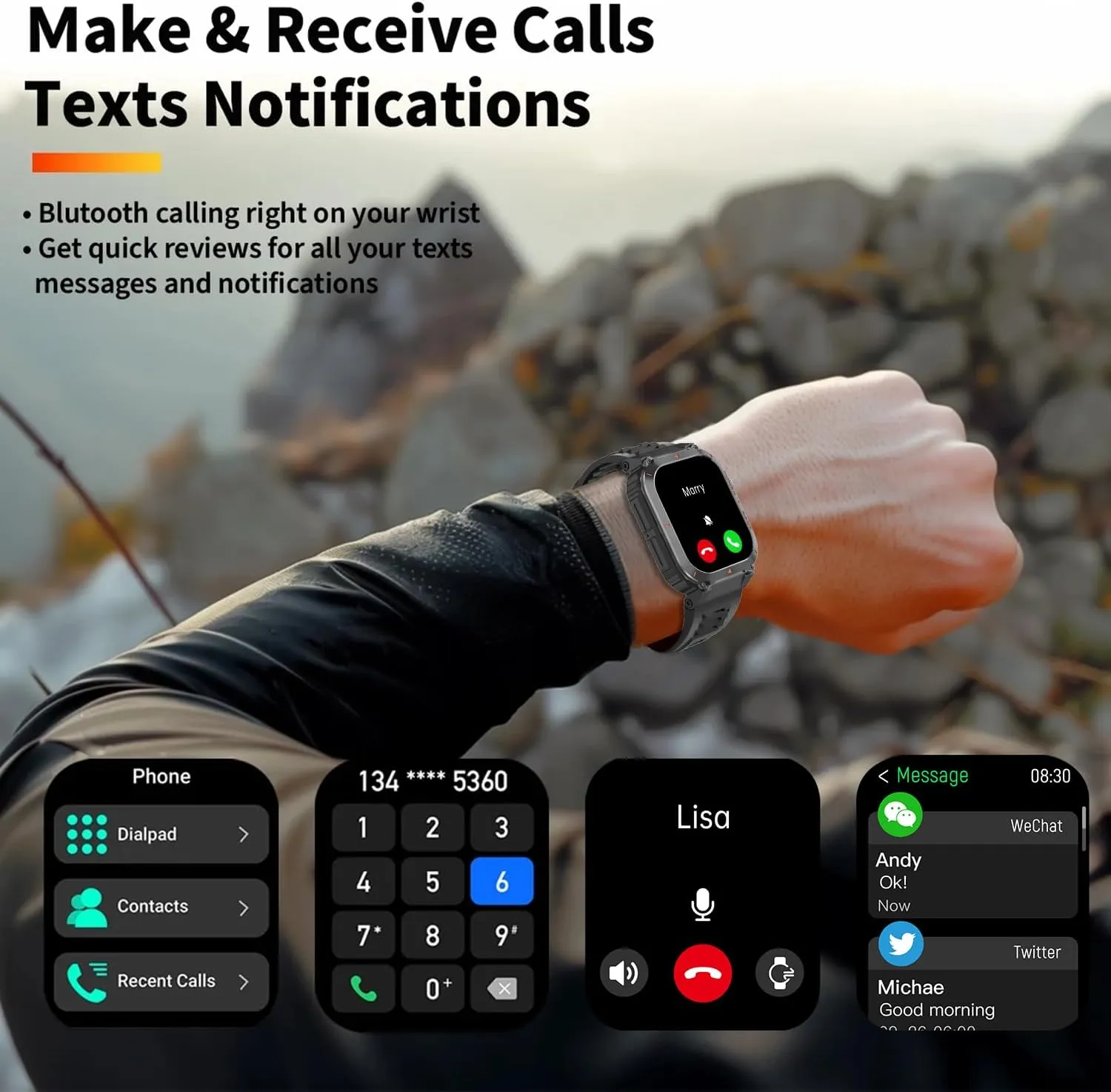 Military GPS Smart Watch for Men Pressure/Altitude/Compass,Fitness Smart Watch for Android Phones and iPhone,Outdoor Waterproof Fitness Tracker with Blood Oxygen/Heart Rate/Sleep/100  Sport Modes
