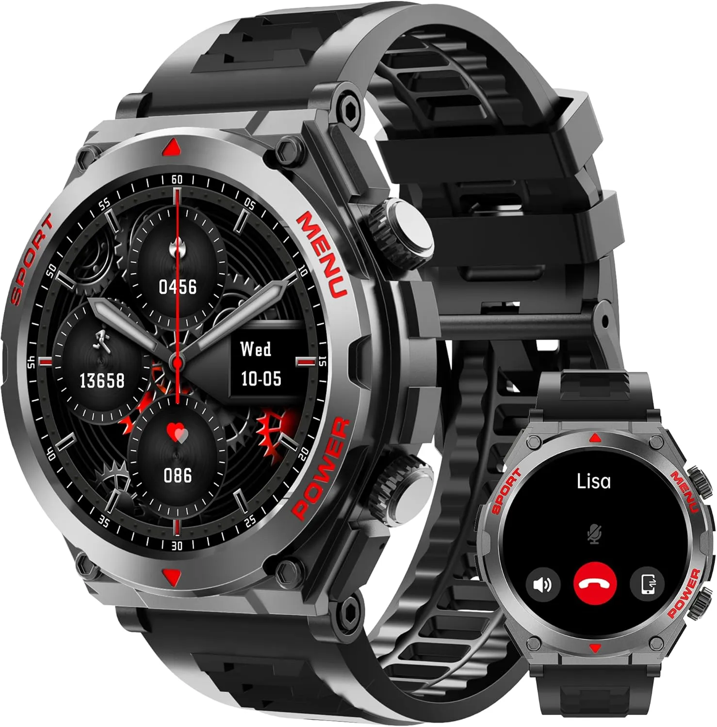 Military Smart Watch for Men (Answer/Make Call), 1.52" HD Smartwatch for Android Phones/iPhone, 100  Sport Mode Fitness Tracker with Heart Rate, SpO2, Stress and Sleep Monitor, IP68 Waterproof