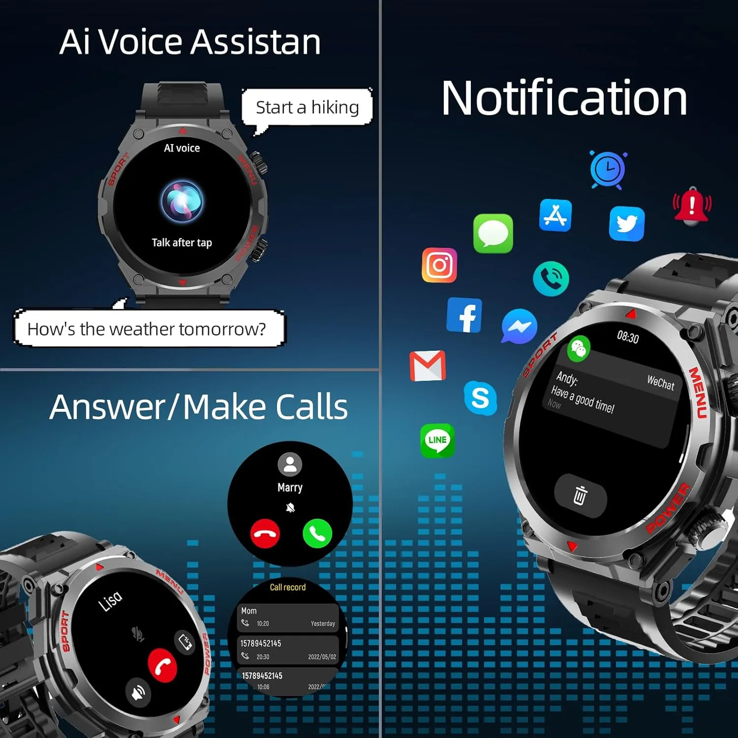 Military Smart Watch for Men (Answer/Make Call), 1.52" HD Smartwatch for Android Phones/iPhone, 100  Sport Mode Fitness Tracker with Heart Rate, SpO2, Stress and Sleep Monitor, IP68 Waterproof