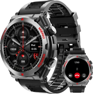 Military Smart Watch for Men (Answer/Make Call), 1.52" HD Smartwatch for Android Phones/iPhone, 100  Sport Mode Fitness Tracker with Heart Rate, SpO2, Stress and Sleep Monitor, IP68 Waterproof