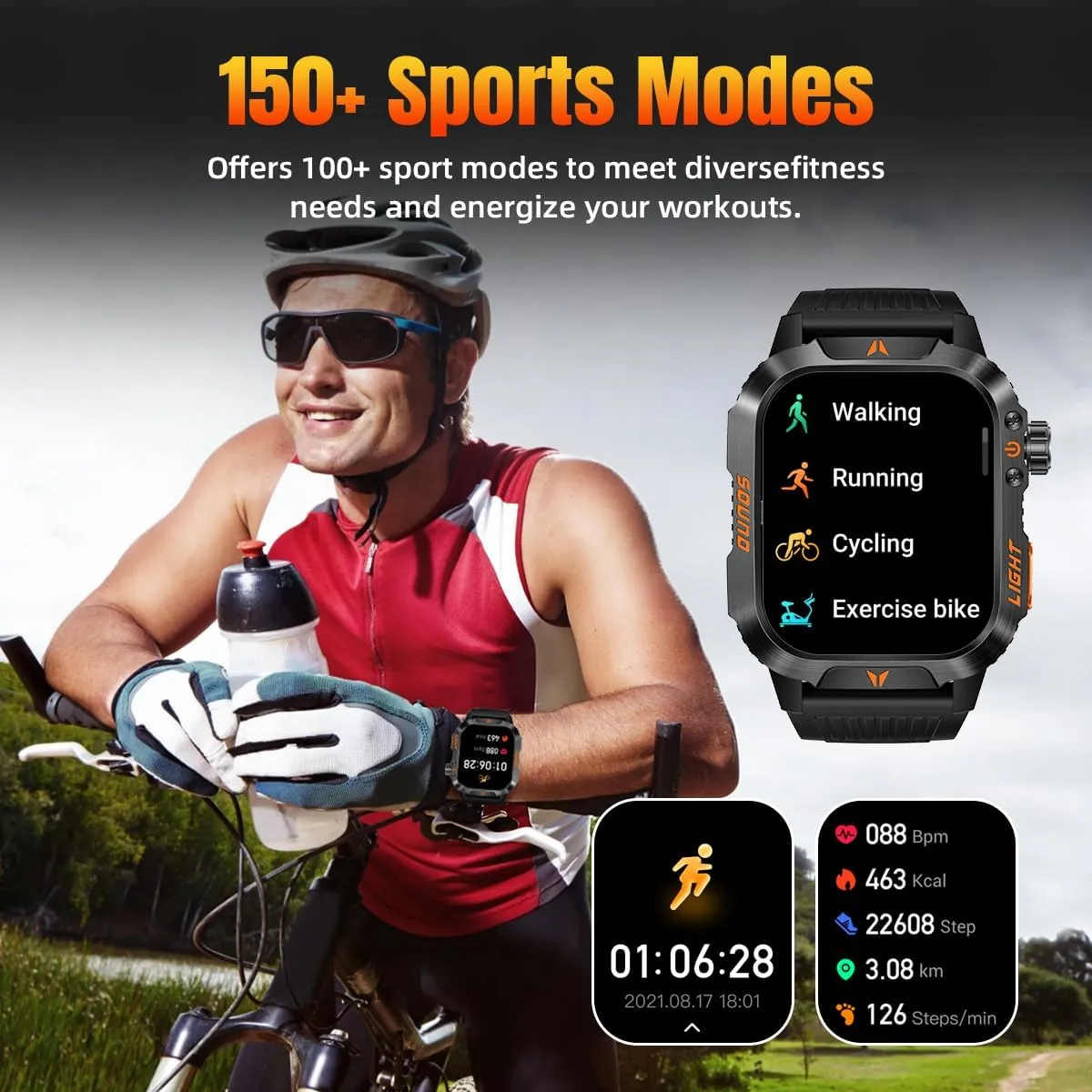 Military Smartwatch for Men LED Flashlight Bluetooth Call & IP68 Waterproof Heart Rate Blood Oxygen & Sleep Tracker Fitness Pedometer Android/iOS Compatible - Ideal for Hunting Hiking & Extreme Sports