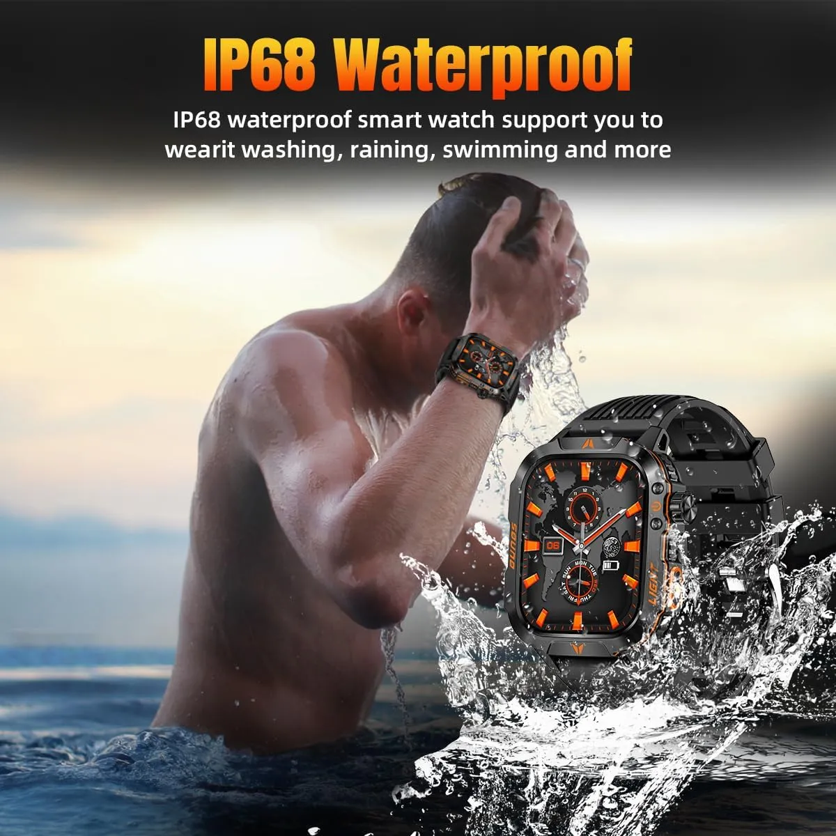 Military Smartwatch for Men LED Flashlight Bluetooth Call & IP68 Waterproof Heart Rate Blood Oxygen & Sleep Tracker Fitness Pedometer Android/iOS Compatible - Ideal for Hunting Hiking & Extreme Sports