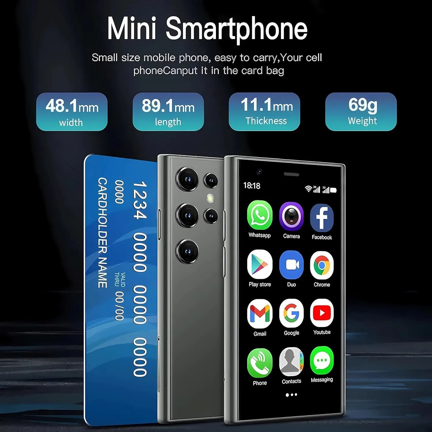 mini Phone Unlocked Cellphone 3G mini Smartphone Android 8.1 World Smallest Phone 3.0 Small Smartphone Dual Sim Cell Phones Touch Screen 2GB Ram 16GB ROM S23Pro Mobile Phones (Pink)