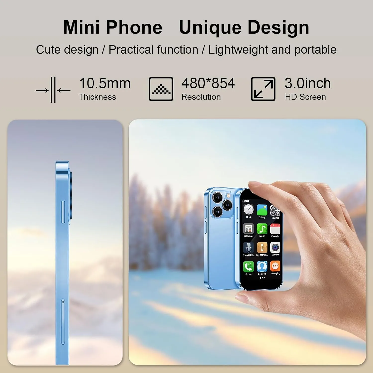 Mini Phone,3.0 inch HD Touch Screen Mini Smartphone,Unlocked Android Kids and Students Phone,Face Recognition,Quad Core Dual SIM Dual Standby,Best Gift for Kids,2GB 16GB-Blue