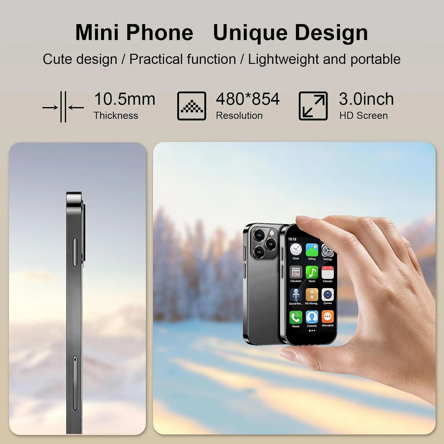 Mini Phone,3.0 inch HD Touch Screen Mini Smartphone,Unlocked Android Kids and Students Phone,Quad Core Dual SIM Dual Standby,Face Recognition,Best Gift for Kids,2GB 16GB Black