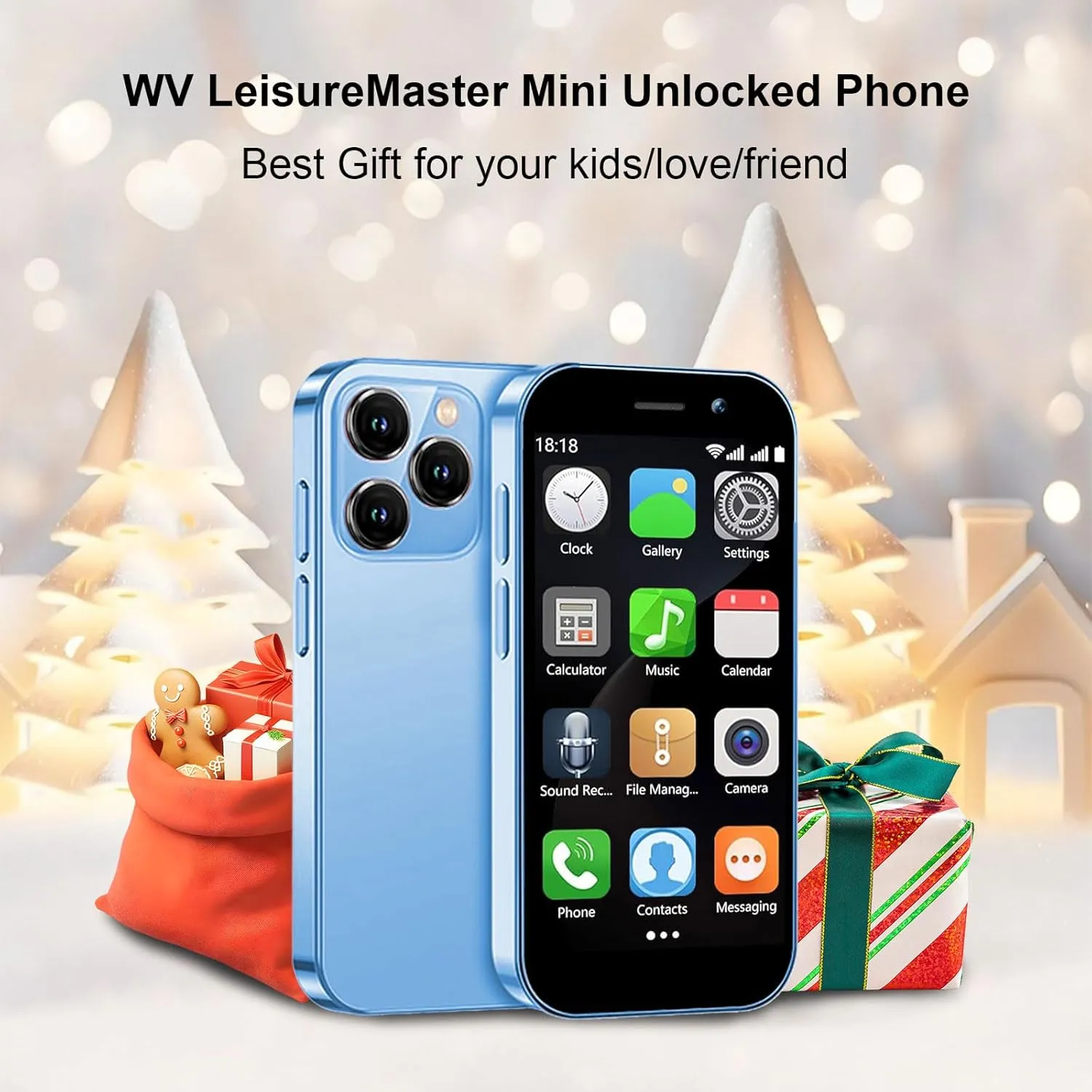 Mini Phone,3.0 inch HD Touch Screen Mini Smartphone,Unlocked Android Kids and Students Phone,Quad Core Dual SIM Dual Standby,Face Recognition,Best Gift for Kids,2GB 16GB Blue