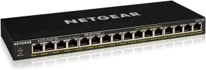 NETGEAR 16-Port PoE  Gigabit Ethernet Unmanaged Essentials Switch (GS316P) - with 16 x PoE  @ 115W, Desktop or Wall Mount