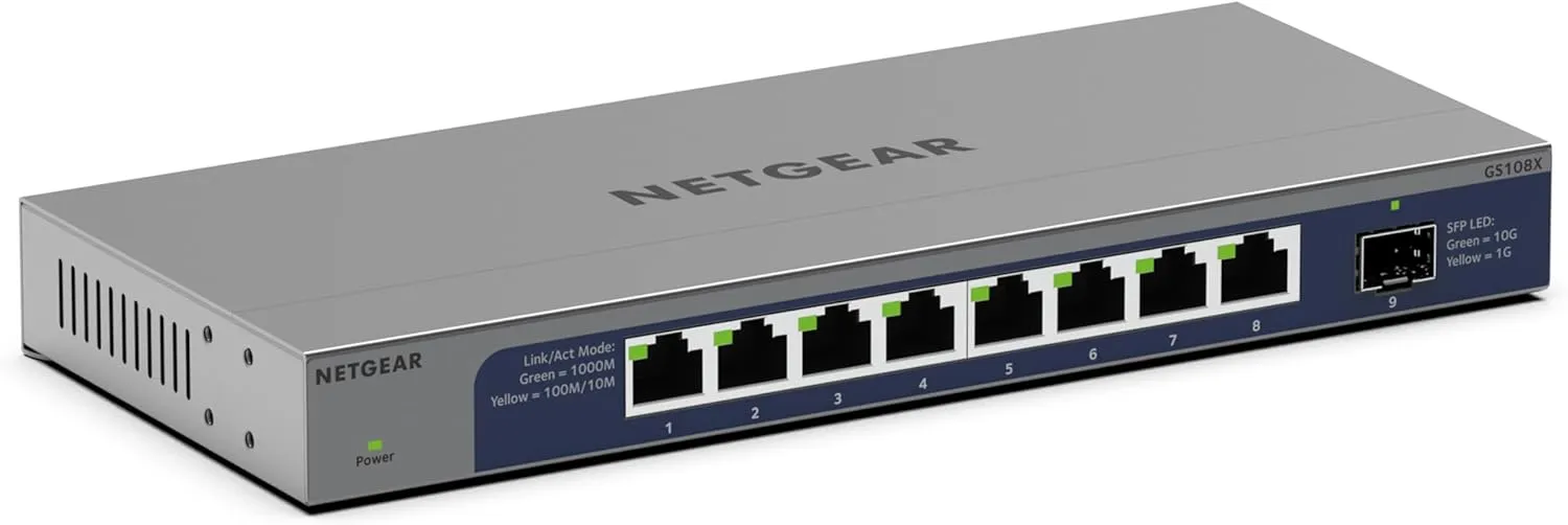 NETGEAR 8-Port 1G/10G Gigabit Ethernet Unmanaged Switch (GS108X) - with 1 x 10G SFP , Desktop or Wall-Mount, Limited Lifetime Protection