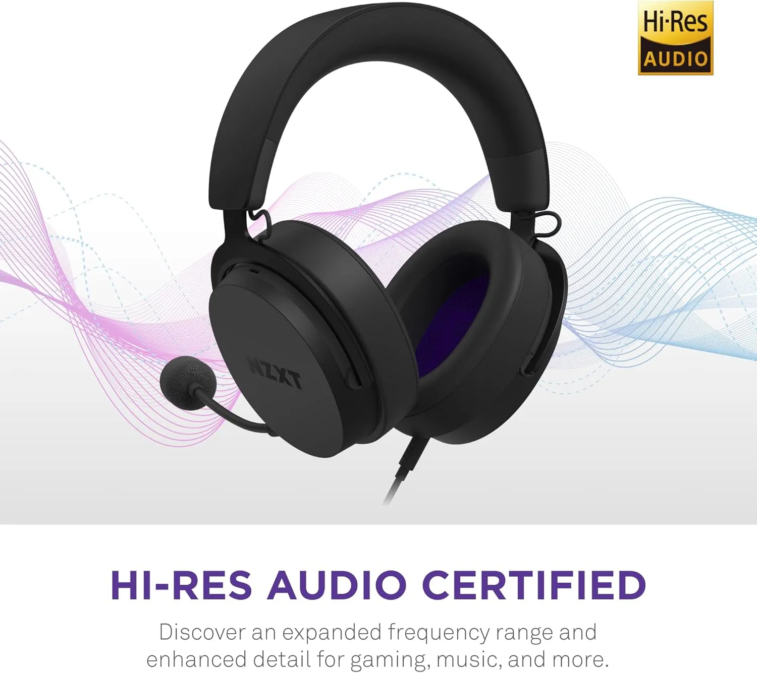 NZXT Relay Wired PC Gaming Headset - AP-WCB40-B2 - Hi-Res Audio Certified - DTS Headphone:X - 7.1 Surround Sound - Lightweight & Comfortable Design - Detachable Microphone - Black