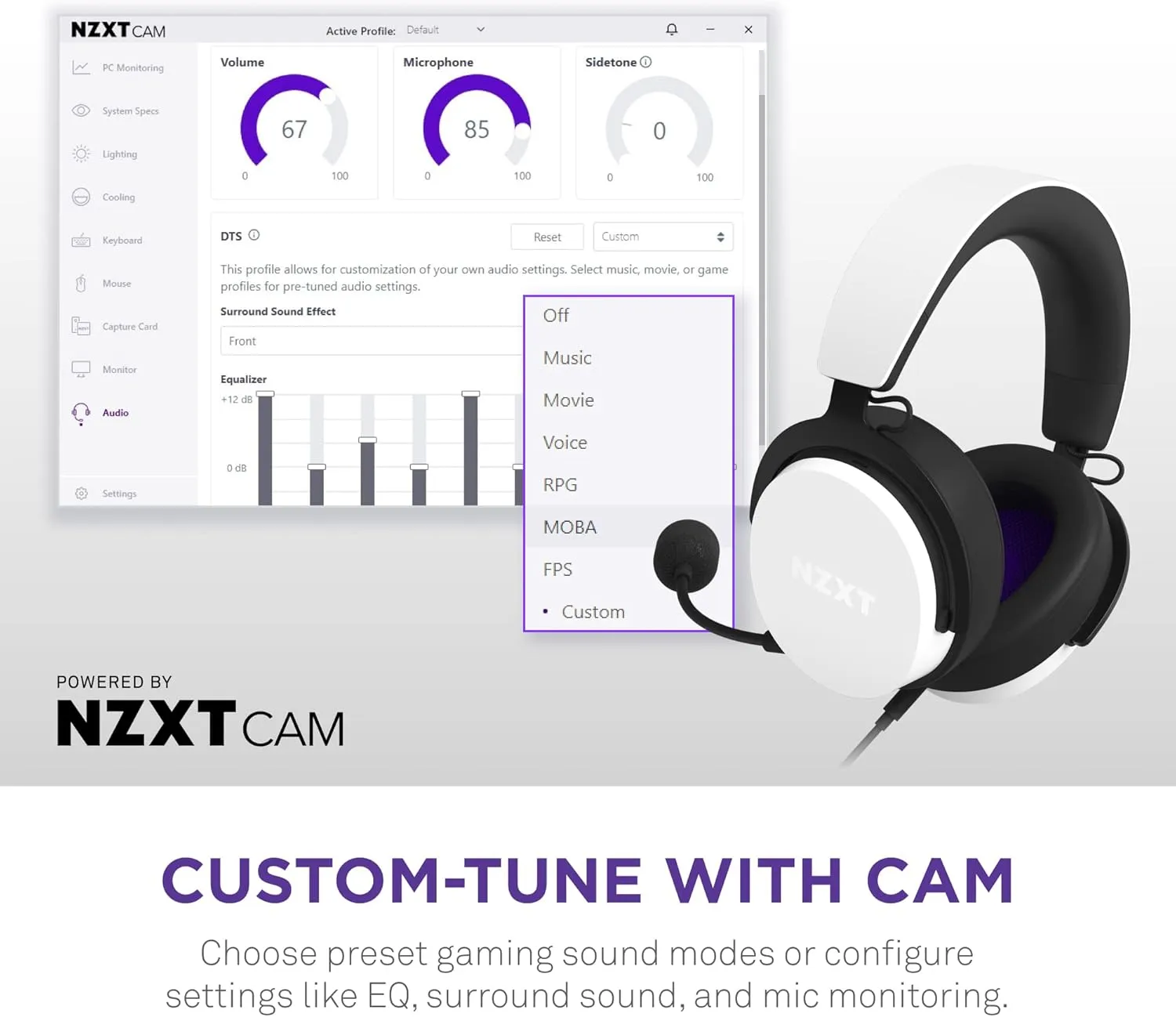 NZXT Relay Wired PC Gaming Headset - AP-WCB40-W2 - Hi-Res Audio Certified - DTS Headphone:X - 7.1 Surround Sound - Lightweight & Comfortable Design - Detachable Microphone - White