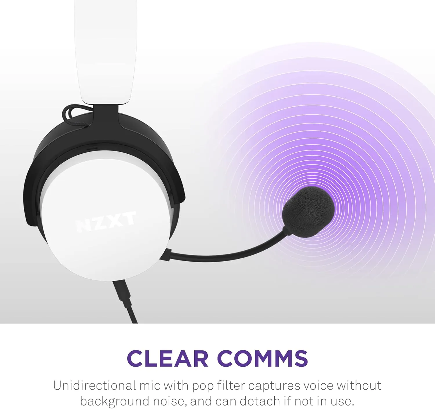 NZXT Relay Wired PC Gaming Headset - AP-WCB40-W2 - Hi-Res Audio Certified - DTS Headphone:X - 7.1 Surround Sound - Lightweight & Comfortable Design - Detachable Microphone - White