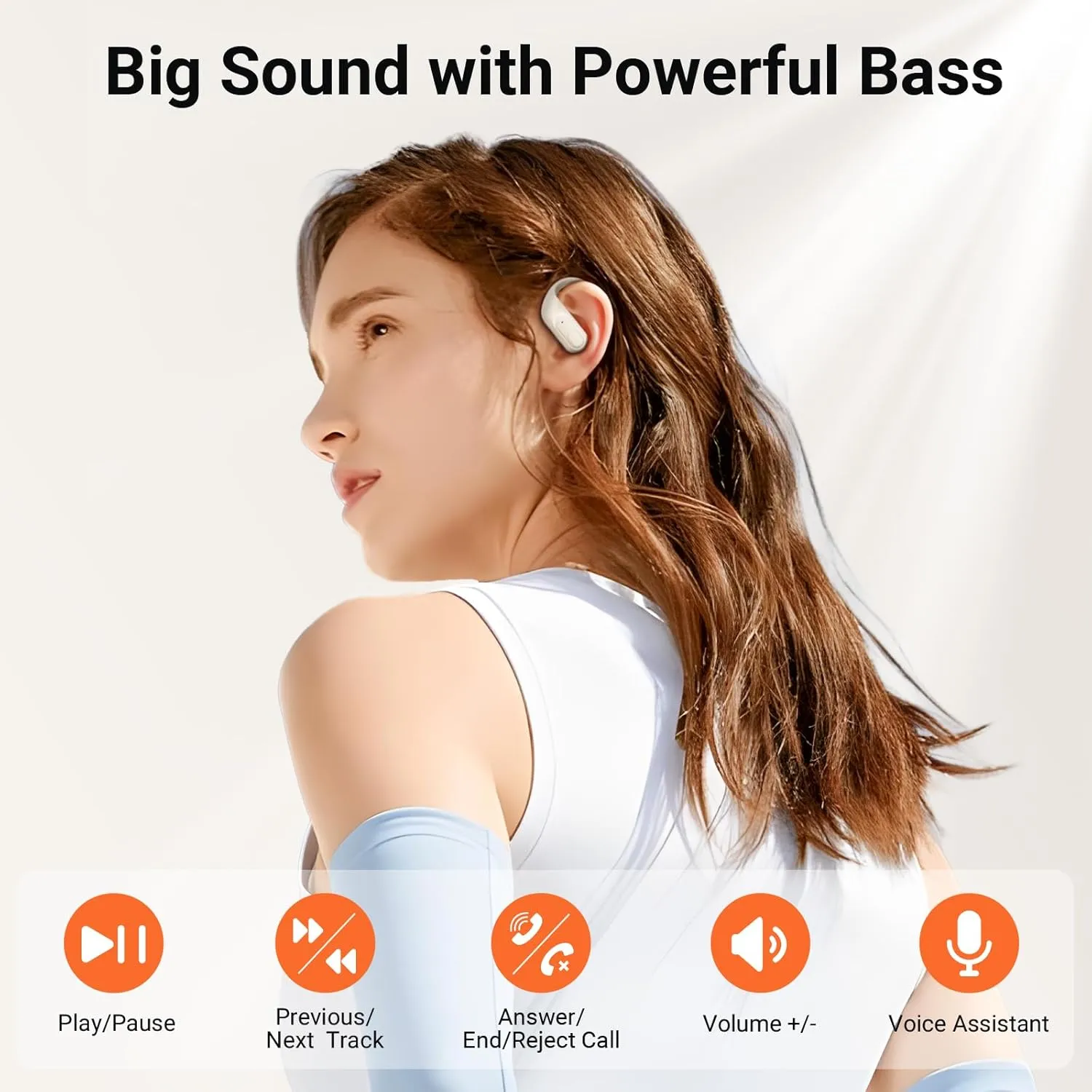 occiam Wireless Earbuds Bluetooth Headphones 96Hrs Playback Sport Ear Buds with Earhooks Microphone in-Ear Earphones Stereo Sound for Laptop Pad Phones Workout Running Exercise Gym (Ivory, M)