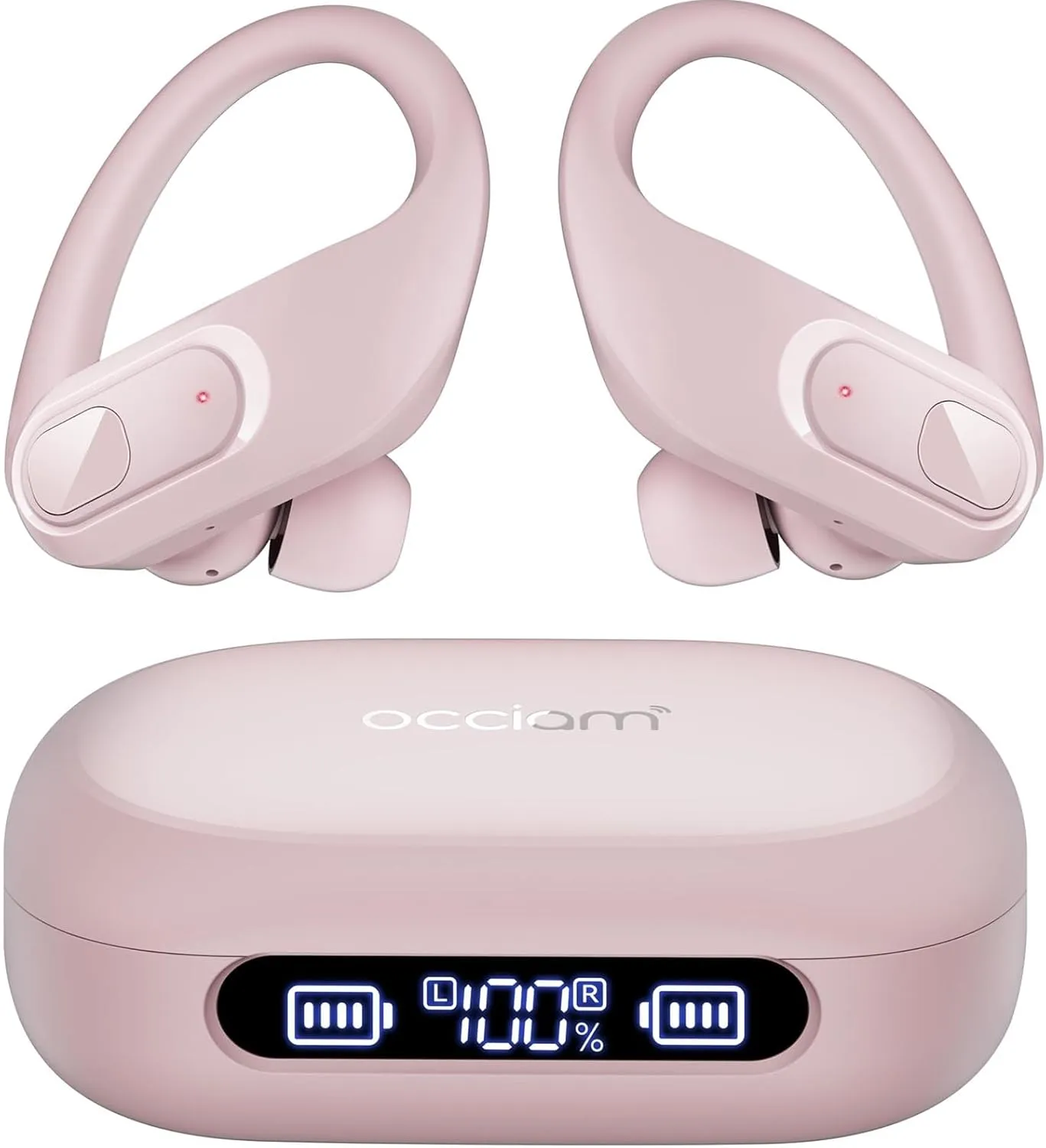 occiam Wireless Earbuds Bluetooth Headphones 96Hrs Playback Sport Ear Buds with Earhooks Microphone in-Ear Earphones Stereo Sound for Laptop Pad Phones Workout Running Exercise Gym (Pink, M)