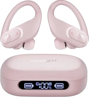 occiam Wireless Earbuds Bluetooth Headphones 96Hrs Playback Sport Ear Buds with Earhooks Microphone in-Ear Earphones Stereo Sound for Laptop Pad Phones Workout Running Exercise Gym (Pink, M)