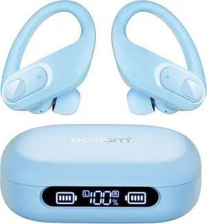 occiam Wireless Earbuds Bluetooth Headphones 96Hrs Playback Sport Ear Buds with Earhooks Microphone in-Ear Earphones Stereo Sound for Laptop Pad Phones Workout Running Exercise Gym Sky Blue