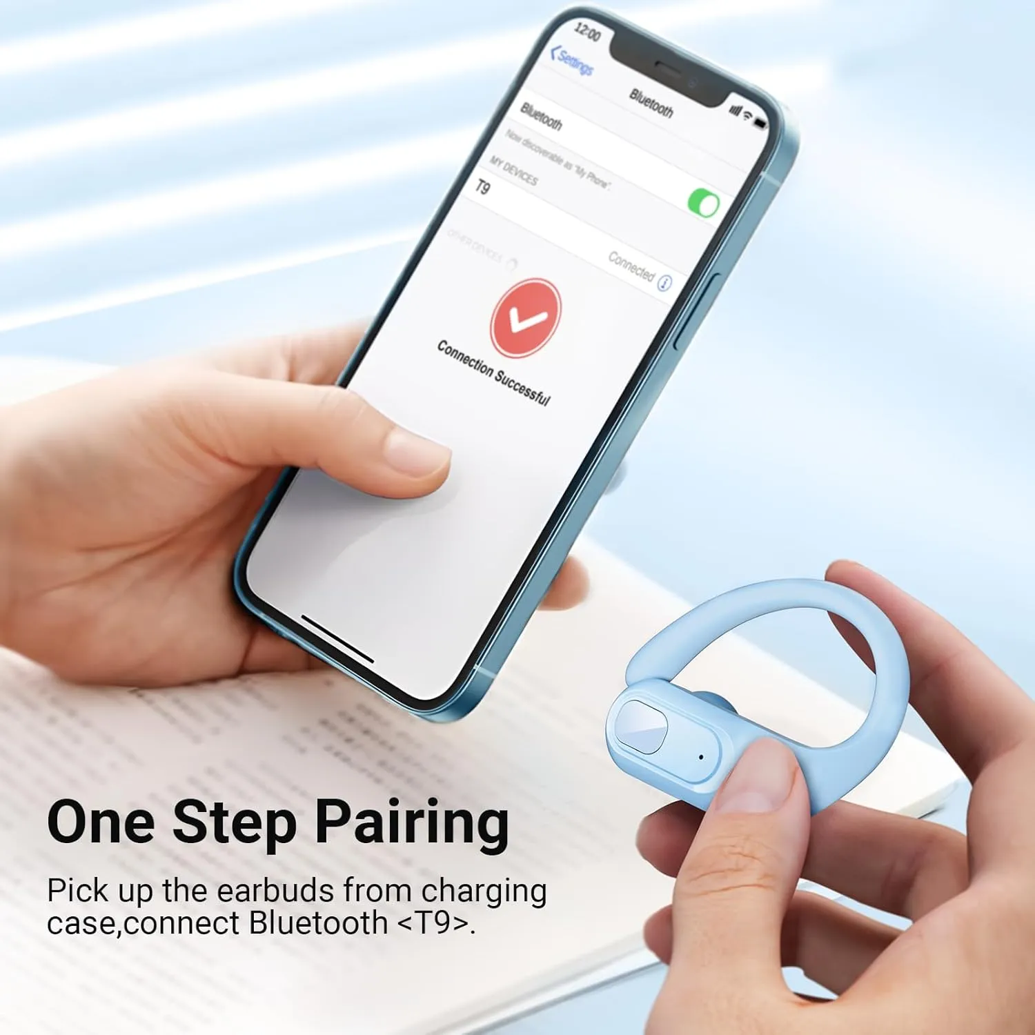 occiam Wireless Earbuds Bluetooth Headphones 96Hrs Playback Sport Ear Buds with Earhooks Microphone in-Ear Earphones Stereo Sound for Laptop Pad Phones Workout Running Exercise Gym Sky Blue