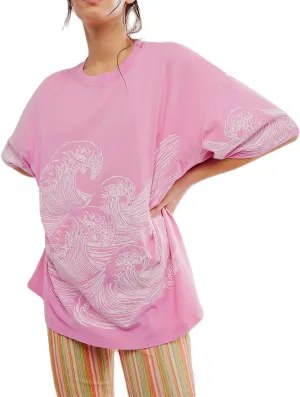 Oversized Graphic Tees for Women Cute Floral Aesthetic Baggy T-Shirts Summer Vintage Coconut Teen Girl Clothes