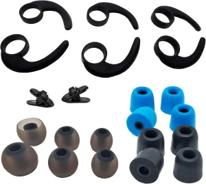 Pack: 3 Pairs (LMS) Ear Wing Rubber Ear Hooks Universal Stabilizer, 4 Pairs (M) Memory Foam Replacement Earbud Tips, 3 Pairs (LMS) Silicone Ear Tips Replacement for in Ear Earbuds, 2 Pcs Cord Clips