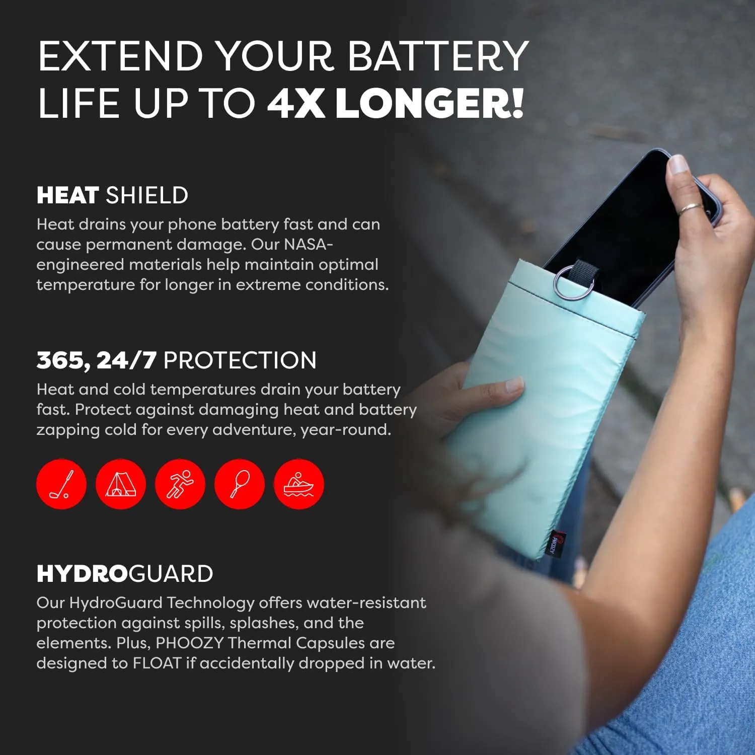 PHOOZY Thermal Phone Case - Apollo II Series : Cell Phone Pouch with AGION Lining Prevents Overheating, Extends Battery Life, Provides Drop Protection and Floats in Water (Large-Seafoam)