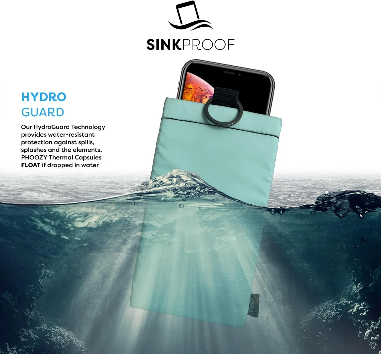 PHOOZY Thermal Phone Case - Apollo II Series : Cell Phone Pouch with AGION Lining Prevents Overheating, Extends Battery Life, Provides Drop Protection and Floats in Water (Large-Seafoam)