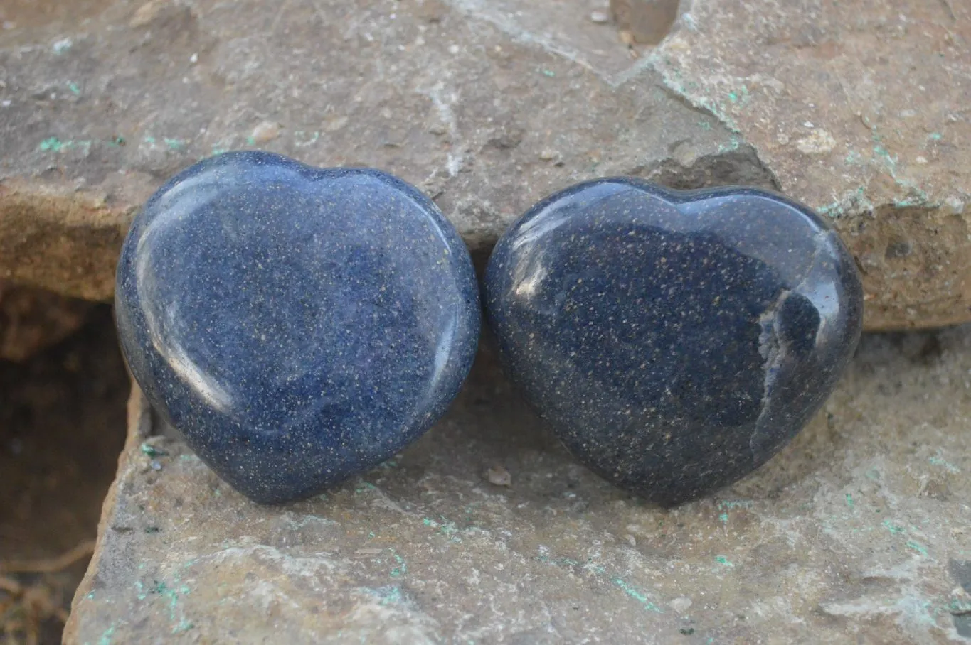 Polished  Blue Lazulite Hearts  x 6 From Madagascar