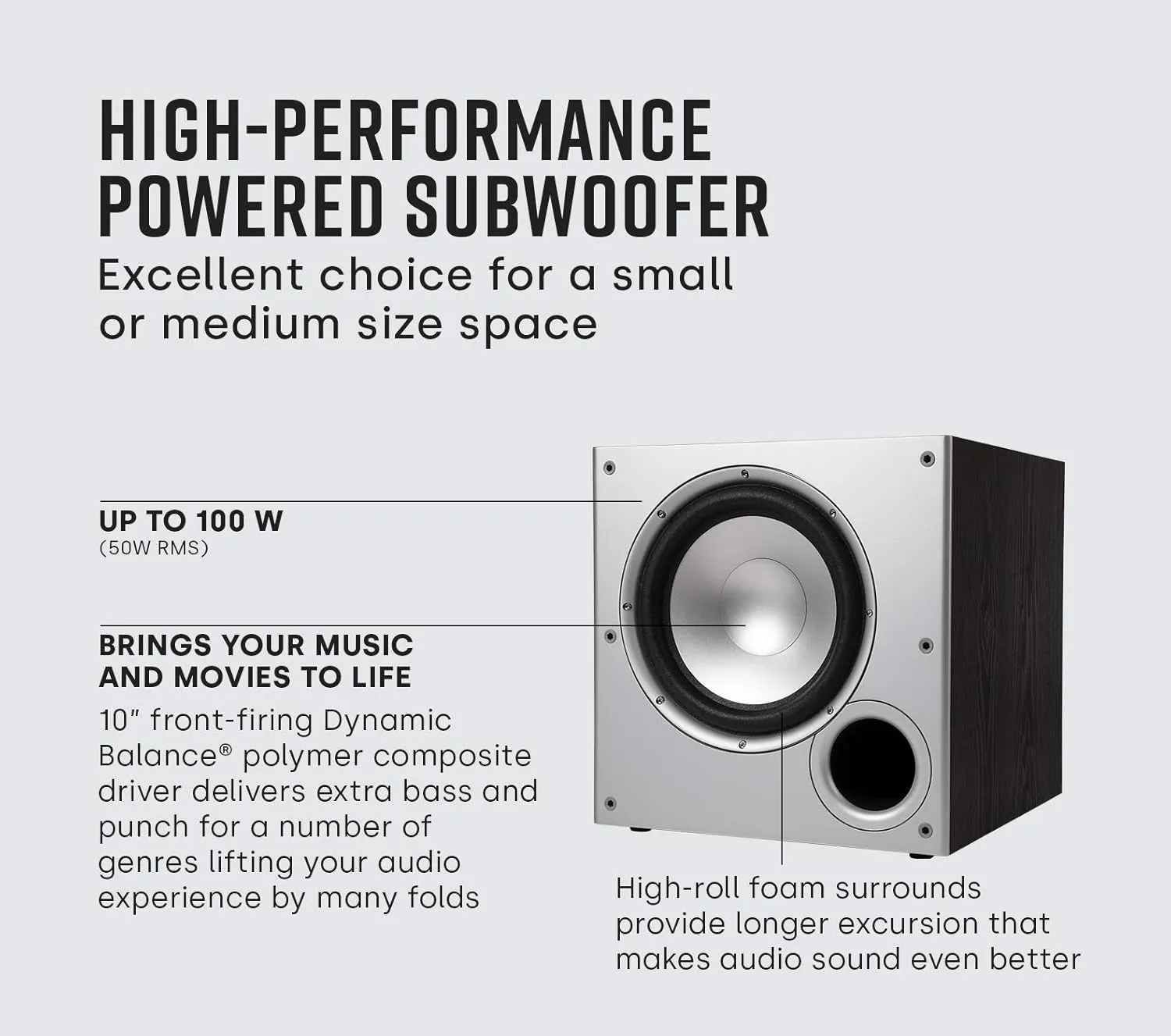 Polk Audio PSW10 10" Powered Subwoofer  Power Port Technology, Up to 100 Watts, Big Bass in Compact Design, Easy Setup with Home Theater Systems, Timbre-Matched with Monitor & T-Series Polk Speakers