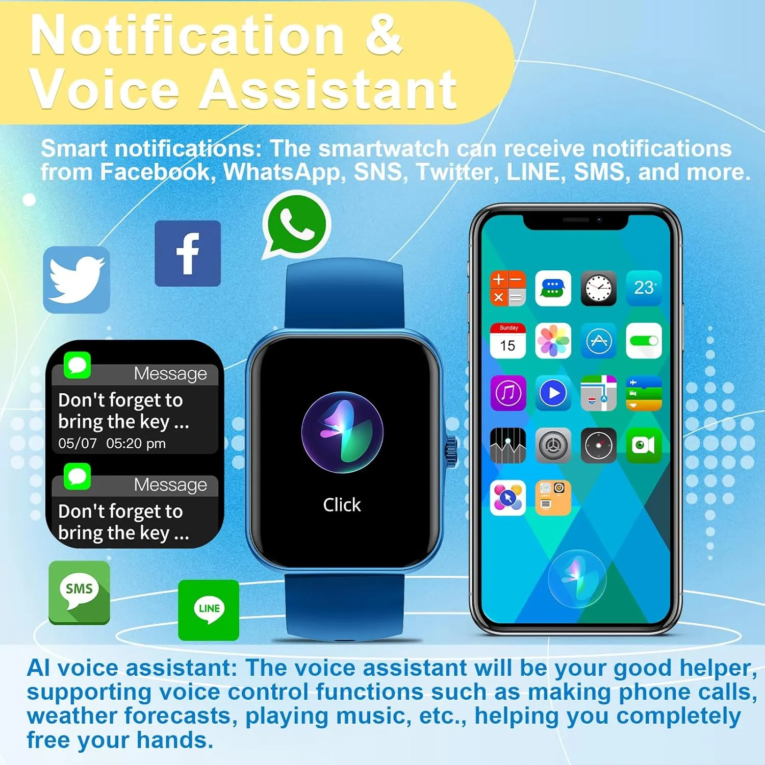 PTHTECHUS Smart Watch for Kids, 1.83" Fitness Tracker Smartwatch for Young with Heart Rate/Sleep Monitor 37 Sports Modes Calorie Step Counter Phone Calls Siri Notifications for Andriod iPhone (Blue)