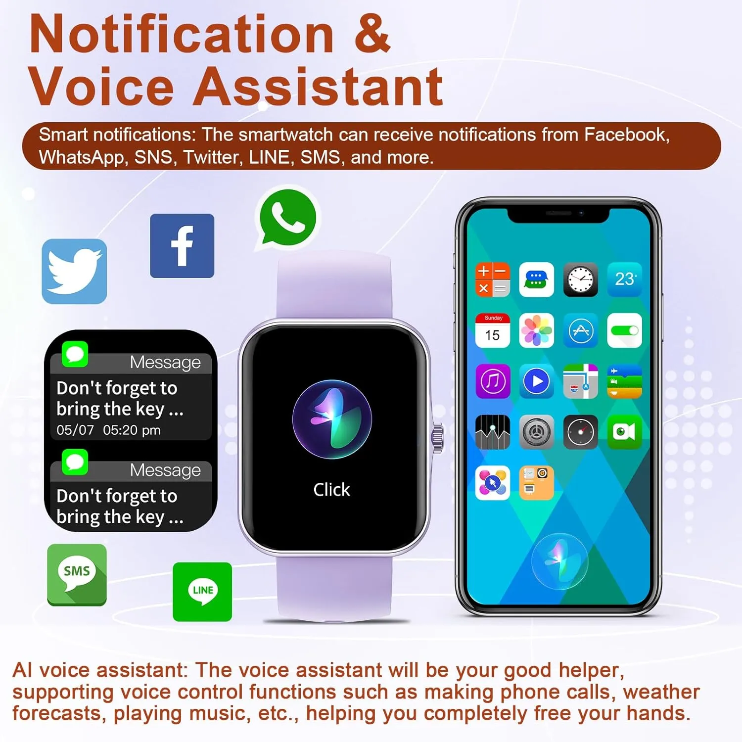 PTHTECHUS Smart Watch for Kids, 1.83" Fitness Tracker Smartwatch for young with Heart Rate/Sleep Monitor 37 Sports Modes Calorie Step Counter Phone Calls Siri Notifications for Andriod iPhone (Purple)
