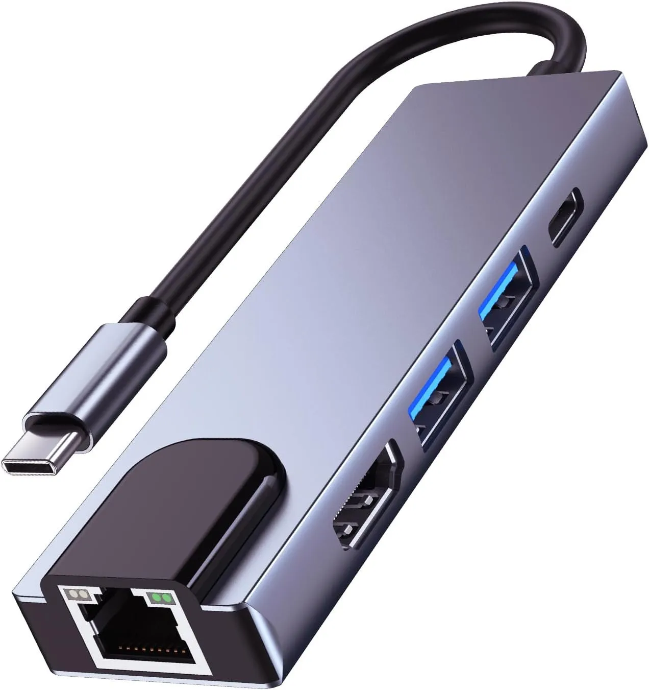 QCEs USB C Hub Multiport Adapter, 5-in-1 USB C to Ethernet HDMI Hub with HDMI Ethernet Port, USB3.0/2.0 Port, PD Charging Compatible with MacBook Pro/Air, iPad Pro, iPhone 16/15, iMac, XPS