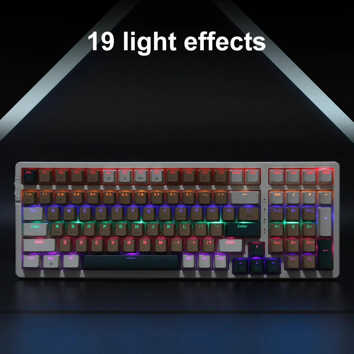 Qisan Wireless/Wired Mechanical Keyboard, Triple Mode 2.4G/USB-C/BT Wireless Gaming Keyboard, 100 Keys (98%) US Layout Red Switch Rechargeable RGB Backlit Keyboard | Brown Combo
