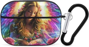Rainbow Angel Rose Earbud Case Bluetooth Headphone Case Full Protective Case with Keychain Compatible with Airpods Pro Black-Style