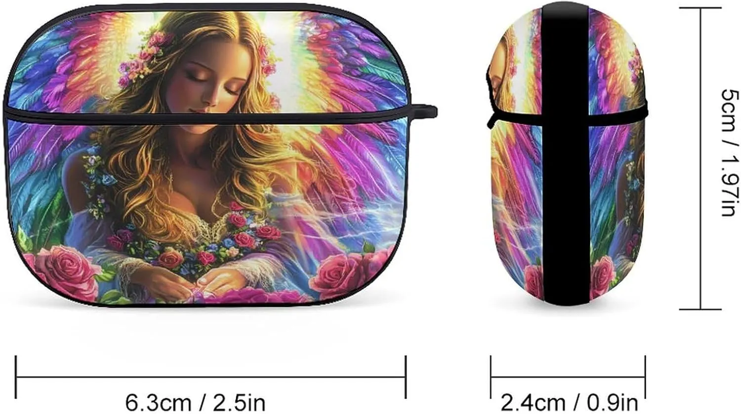 Rainbow Angel Rose Earbud Case Bluetooth Headphone Case Full Protective Case with Keychain Compatible with Airpods Pro Black-Style