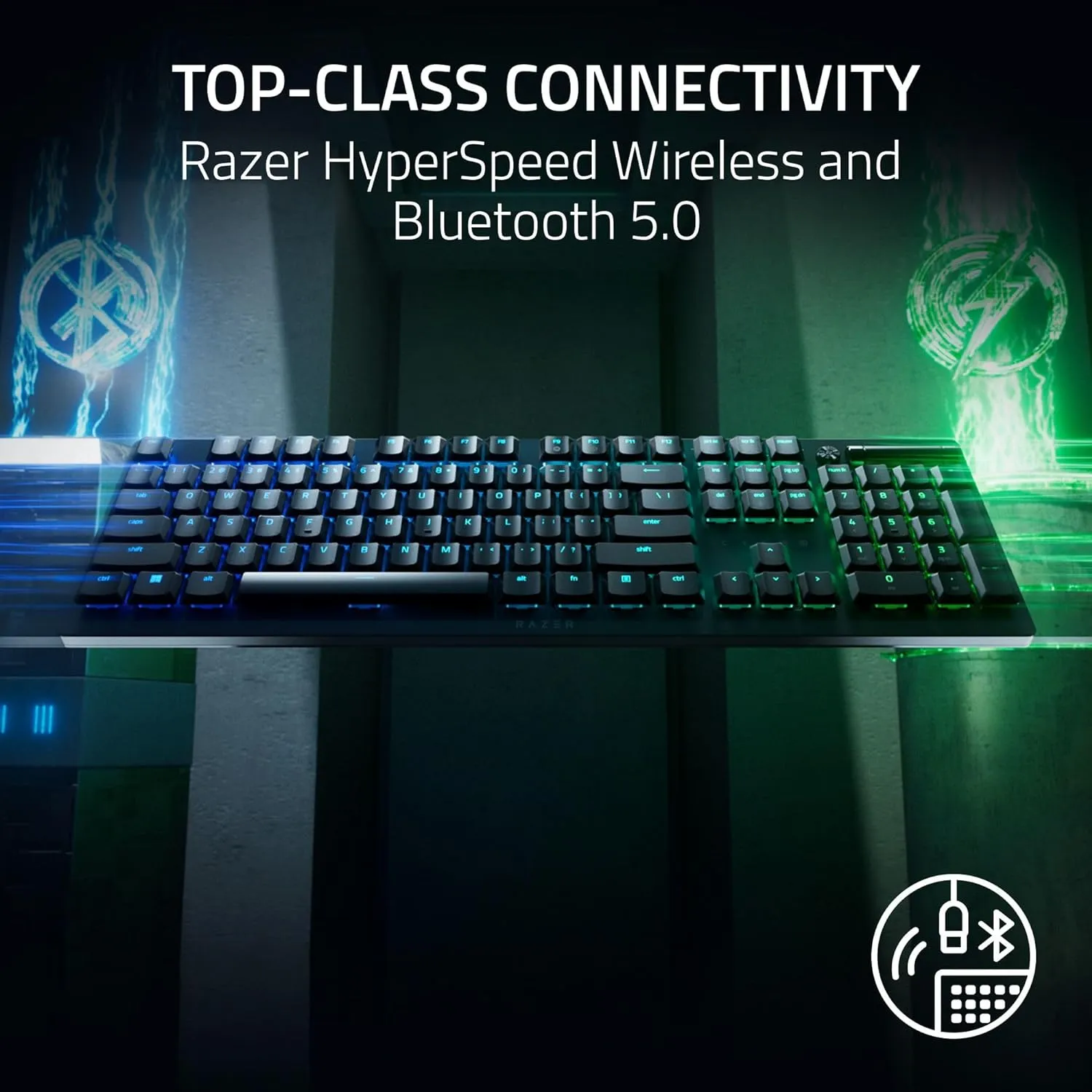 Razer DeathStalker V2 Pro Wireless Gaming Keyboard: Low Profile Optical Switches Clicky Purple - HyperSpeed Wireless & Bluetooth - Chroma RGB - Up to 200 Hr Battery Snap Tap