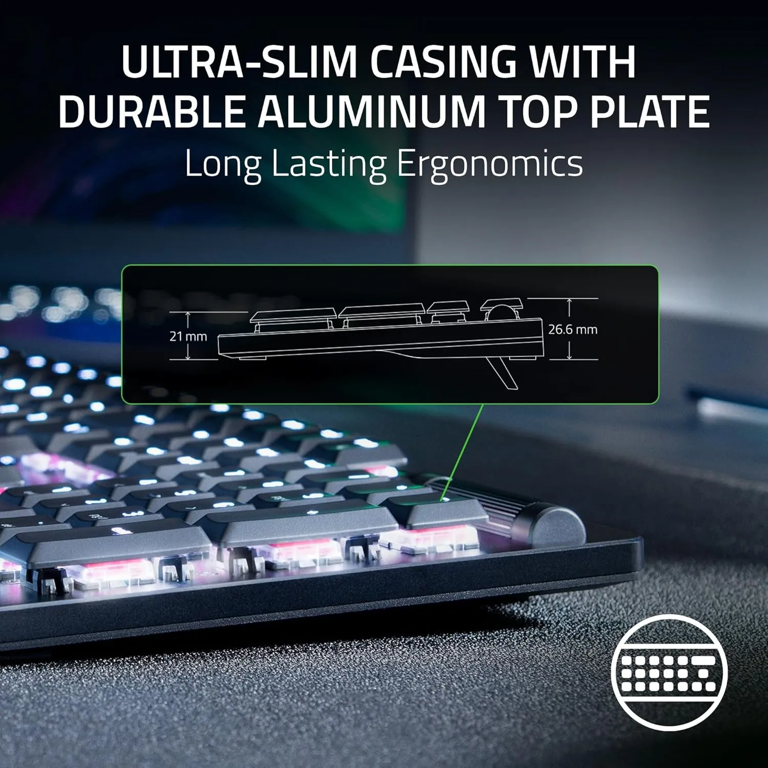 Razer DeathStalker V2 Pro Wireless Gaming Keyboard: Low Profile Optical Switches Clicky Purple - HyperSpeed Wireless & Bluetooth - Chroma RGB - Up to 200 Hr Battery Snap Tap