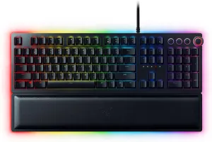 Razer Huntsman Elite Gaming Keyboard: Fast Keyboard Switches - Linear Optical Switches - Chroma RGB Lighting - Magnetic Plush Wrist Rest - Dedicated Media Keys & Dial - Classic Black