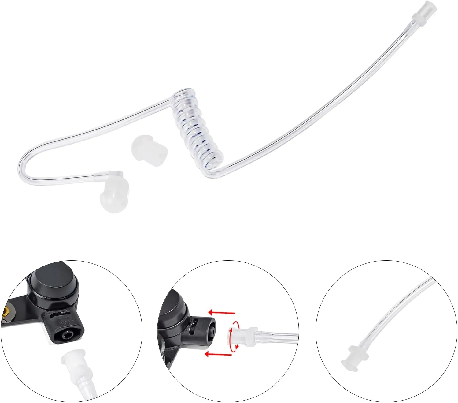 Replacement Acoustic Coil Tube Kit with Ear Tip,for Motorola Baofeng Kenwood Walkie Talkie Surveillance Earpiece(Clear,3 Packs)