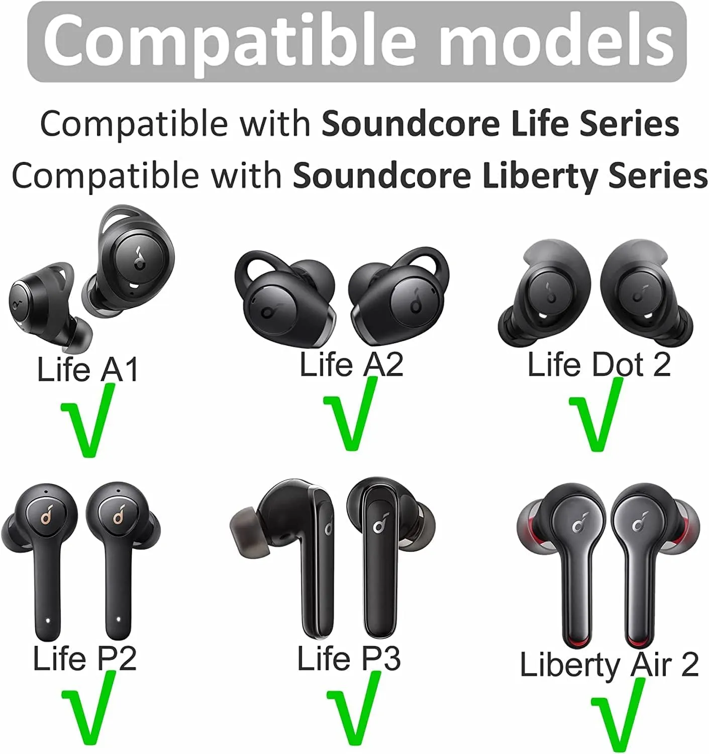 Replacement Ear Tips Eartips Ear Plug Ear Gels Compatible with Soundcore Sport X10 /Liberty 3 Pro/Air 2 Pro/Life P3i,JNSA Silicone Ear Tip Replacement for Anker Earphone,S/M/L 6 Pairs,Black