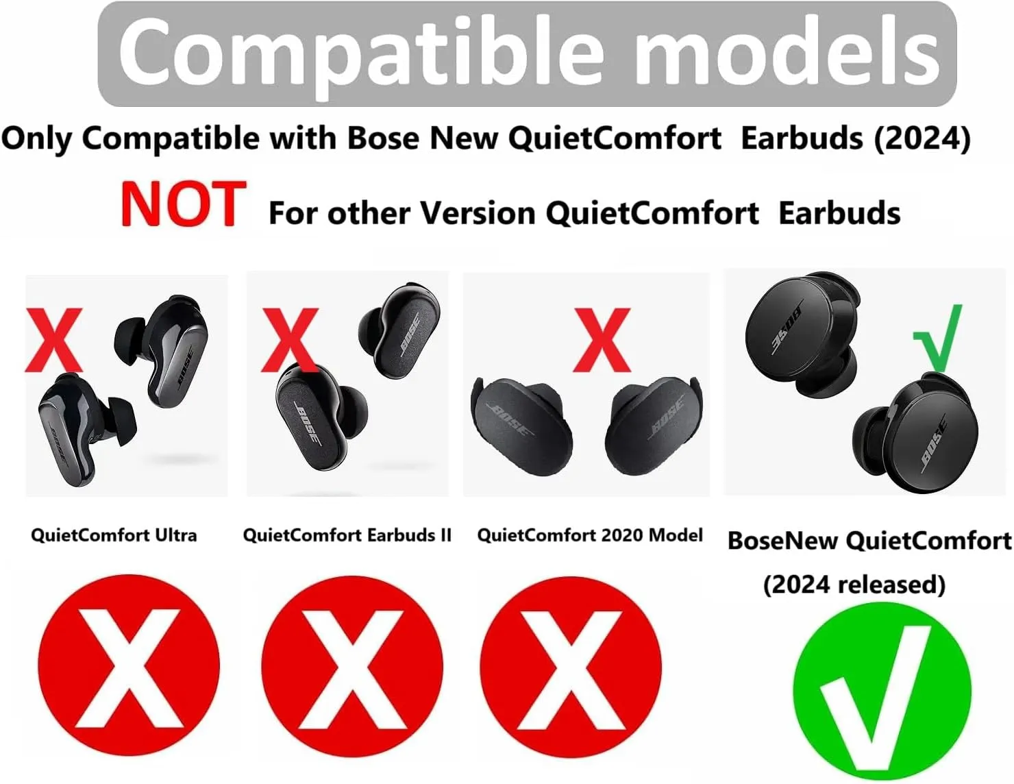 Replacement Earbuds Tips Silicone Ear Tips Compatible with Bose New QuietComfort Earbuds, Black, Earphones Eartips Earpads Ear Caps S/M/L 3 Size 6 Pairs,Black 803b