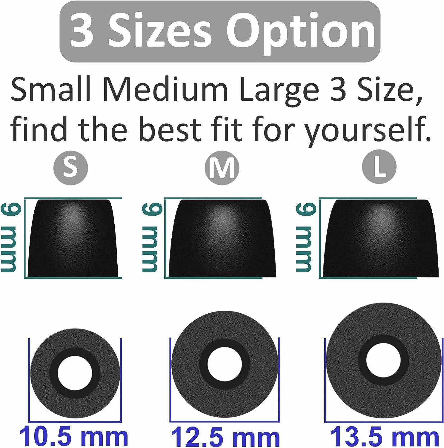 Replacement Memory Foam Ear Tips Compatible with DE Walt Earbuds, Noise Canceling Foam Eartips Ear Plug Ear Tip,Fit in Case, Medium Size 3 Pairs,Black (515dewalt3pbm)