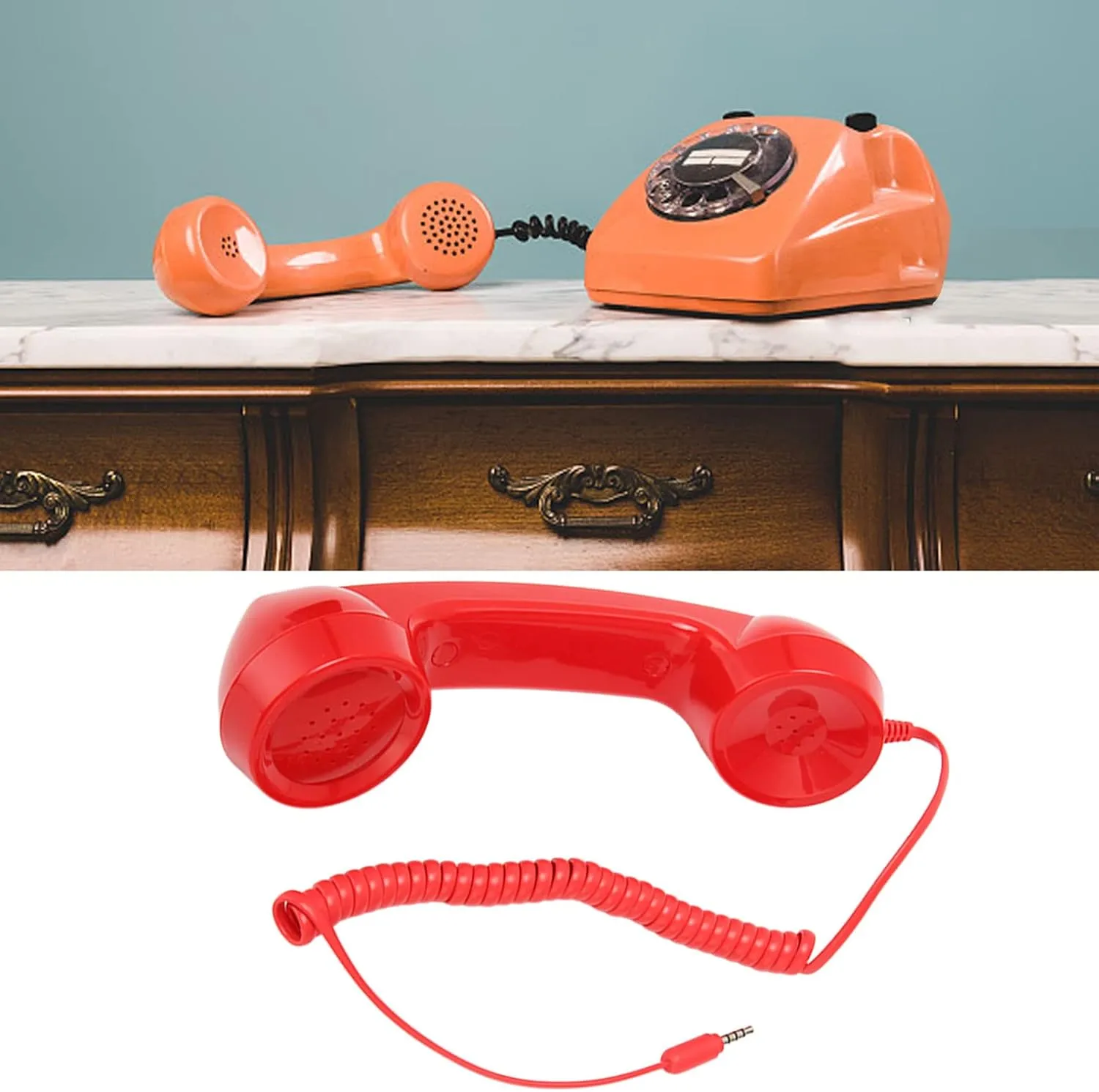 Retro Telephone Handset, Cell Phone Handset with Raniation Proof, 3.5mm Sound Plug, Handheld Cell Phone Receiver for Mobile Phone, Computer (Red)
