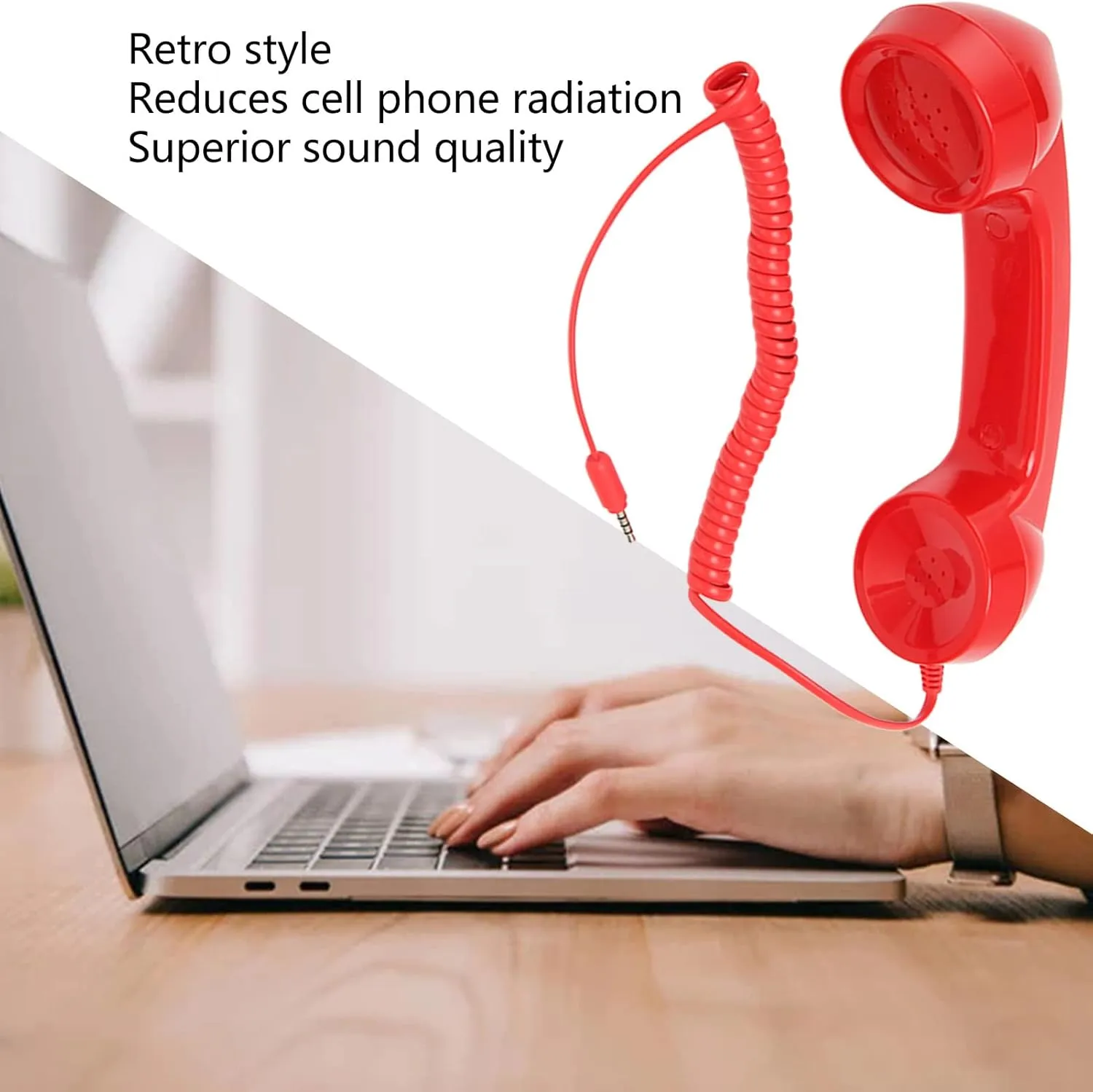 Retro Telephone Handset, Cell Phone Handset with Raniation Proof, 3.5mm Sound Plug, Handheld Cell Phone Receiver for Mobile Phone, Computer (Red)