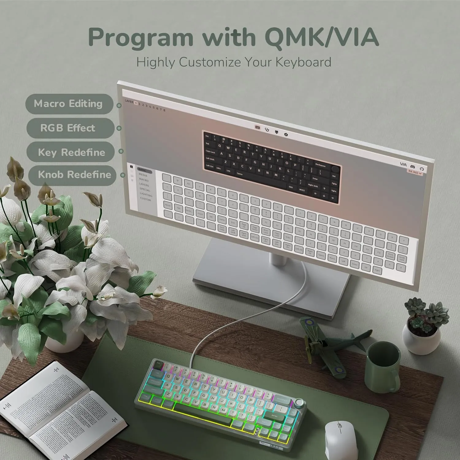 RK ROYAL KLUDGE R65 Wired Mechanical Keyboard, 60% Percent Creamy Gaming Keyboard Gasket Mount RGB Backlit with Programmable Knob, MDA Profile PBT Keycaps, QMK/VIA, Hot Swappable Linear Switch, Cyan