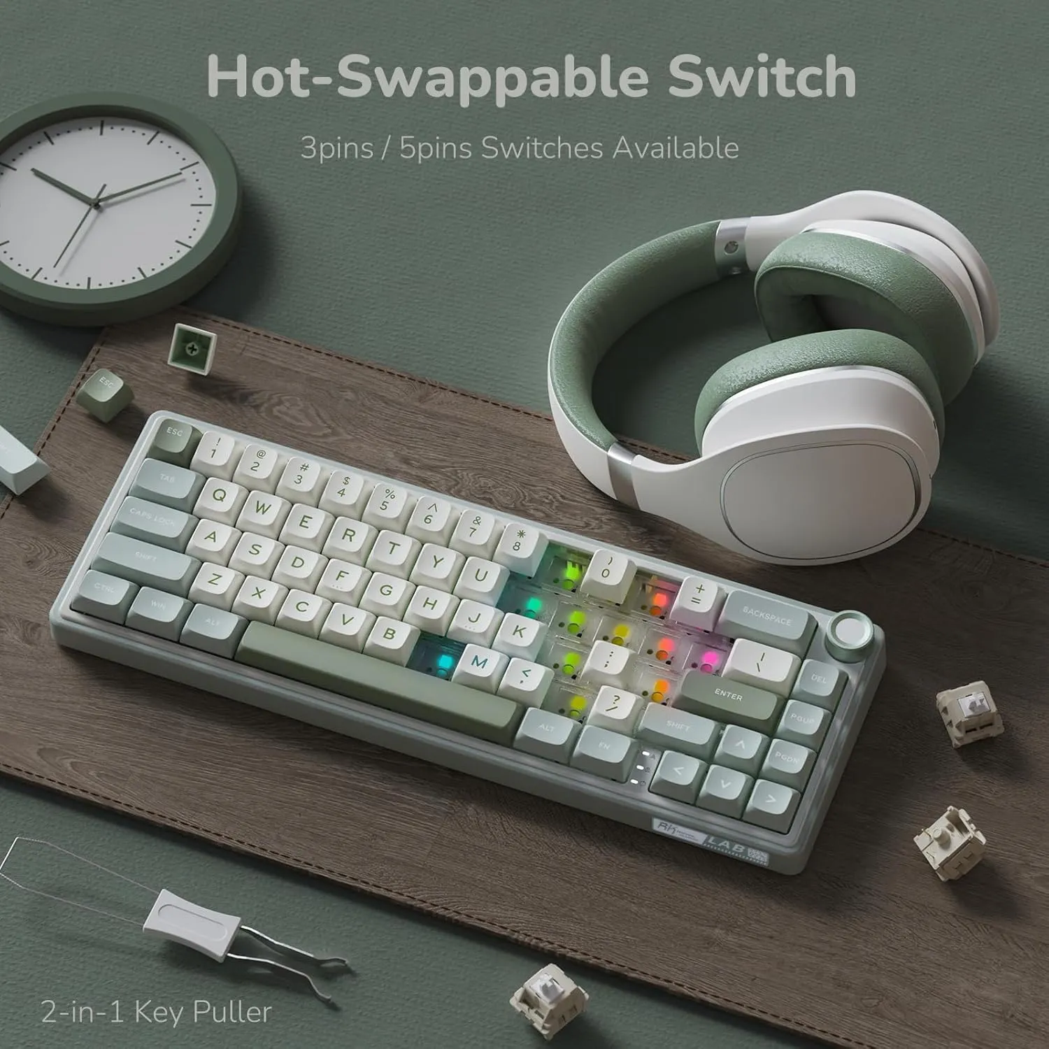RK ROYAL KLUDGE R65 Wired Mechanical Keyboard, 60% Percent Creamy Gaming Keyboard Gasket Mount RGB Backlit with Programmable Knob, MDA Profile PBT Keycaps, QMK/VIA, Hot Swappable Linear Switch, Cyan